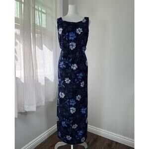 Vintage Y2K Studio I Blue Floral Print Scoop Neck Sleeveless Maxi Dress